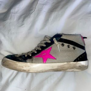 GOLDEN GOOSE Hi Star Platform Sneaker in Silver/Pink/Black 
Size 8US / 38EU